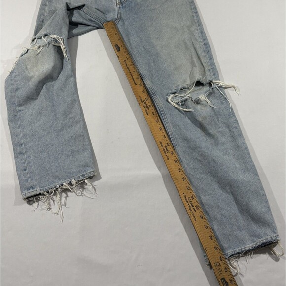 Agolde Women 90s High Rise Loose Fit Raw Hem Destroyed Ripped Jeans Blue Sz 29 - Picture 7 of 14